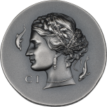 "Аретуза" - Острова Кука, 5$, 2023 г. 99,9% серебряная монета с антик обработкой, 31,1 г.