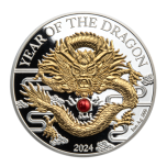 Год Дракона 2024 г.  Лунный Календарь. - Вануату 20 Вату  99,9% серебряная монета с настоящей жемчужиной и позолотой, 31,107 г.