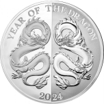 Год Дракона  2024 г. - Токелау, 5$ 99.9% серебряная монета с зеркальным  изображением. 31.1 г.