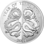 Mirror Dragon. Lunar Year of the Dragon 2024. Tokelau 5$ 2024 99,9% silver coin. 1 oz