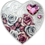 Brilliant Love - Roses Cook Islands 5$ 2024 99,9% hearth shape silver coin with crystals, 20 g