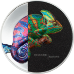 "Эклектичная природа" - Хамелеон - Острова Кука, 5$, 2023 г. 99,9% серебряная монета 31,1 г.