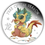 "Дракончик"  ( для рождённых в год Дракона). Тувалу, 1/2 $, 2024 год. 99,99% серебряная монета с цветной печатью, 15,553 гp.