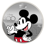 Walt Disney 100 vuotta. Mickey Mouse - Salomon Saaret 5 $ 2023. 1 unssi 99,9% hopearaha väripainatuksella