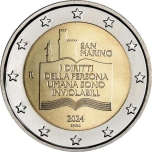 San Marino 2024 2 eur juubelimünt - Kodanike õiguste ja San Marino õigussüsteemi aluspõhimõtete deklaratsiooni 50. aastapäev
