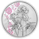 "Язык цветов- Пион" - Австрия, 10€, 2024 г. 92,5% серебряная монета с цветной печатью, 15,552 г.