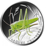"Чудесный мир насекомых- Зелёный кузнечик'". Германия, 5€, 2024, монета из недрагоценного металла.