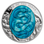 Год Змеи 2025. г.  Лунный Календарь. - Острова Кука 25$, 99,9% серебряная монета со вставкой из натурального перламутра, 5 унций.