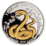 Год Змеи 2025 г. Лунный Календарь. - Вануату 20 Вату  99,9% серебряная монета с настоящей жемчужиной и позолотой, 31,107 г.