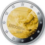 Andorra 2€ erikoisraha 2024 -00 vuotta hiihtoa Andorrassa