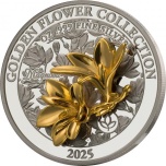 Kultainen 3D Magnolia. Samoa 5 $ 2025. v. 99,9% hopearaha, 31,1 g