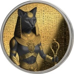 Egyptin kultainen pimeys - Bastet- Benin 1000 Fr 2025. v. 99,99% hopearaha kultauksella, 1 unssi,