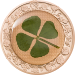 Ounce of Luck 2022 Palau 5$ 2022 rose gilded 92,5% silver coin with REAL four-leaf clover, 1 oz
