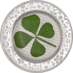 Ounce of Luck Palau 5$ 2023  92,5% silver coin with REAL four-leaf clover, 1 oz