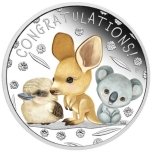 ”Добро пожаловать в жизнь!“ -  Австралия 1/2$ 2023 г. 99,99% серебряная монета с цветной печатью,  15,87 г.