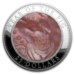 Year of the Pig Cook Islands 5$ 2019 99,9% Silver Coin  with the Mother of Pearl, 5 Oz