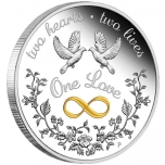  «Два сердца, две жизни, одна любовь» - Австралия 1 $  2023.г. 99,99% серебряная монета, 31,1  г.