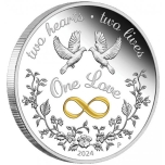 "Üks armastus" - Austraalia 1 $ 2024. a. 1-untsine  99,99% hõbemünt