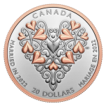 "Palju õnne pulmapäevaks!" - Kanada 20 $ 2022.a. 1-untsine 99.99% hõbemünt roosa kullatisega