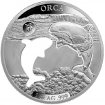 Shapes of America. Cut-Out Silver Coin Collection. Orca. Barbados 5$ 2020. 99,9% silver coin 1 oz